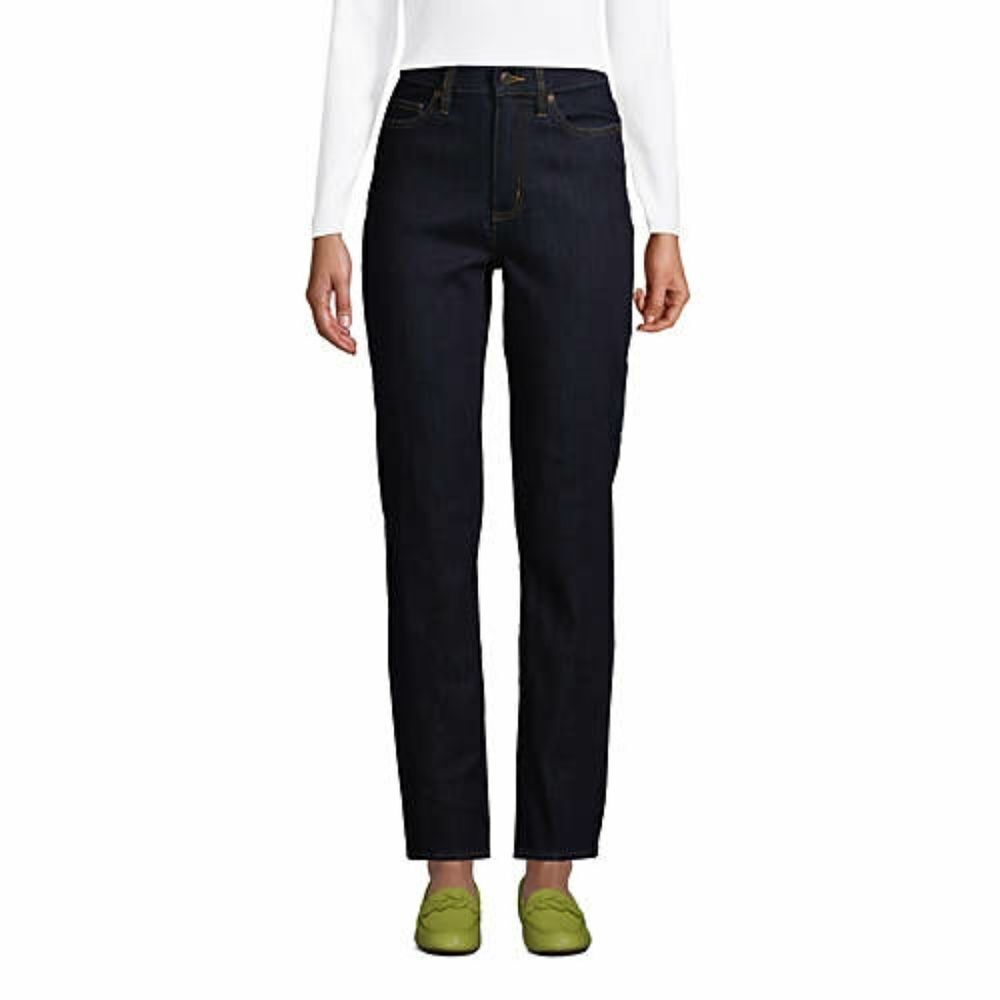 Lands' End High Rise Straight Leg Ankle Jeans Indigo Blue